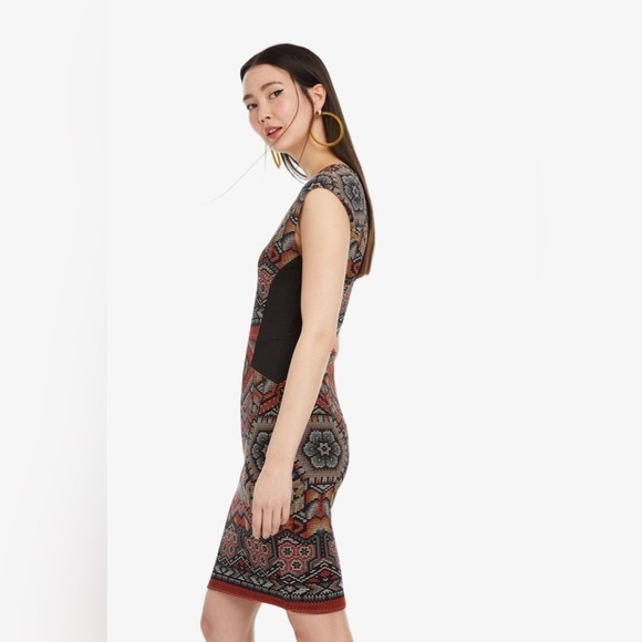 Desigual Dunia Aztec Bodycon Mini Dress Slimming Panels Small Tribal Chic Small - Picture 2 of 16